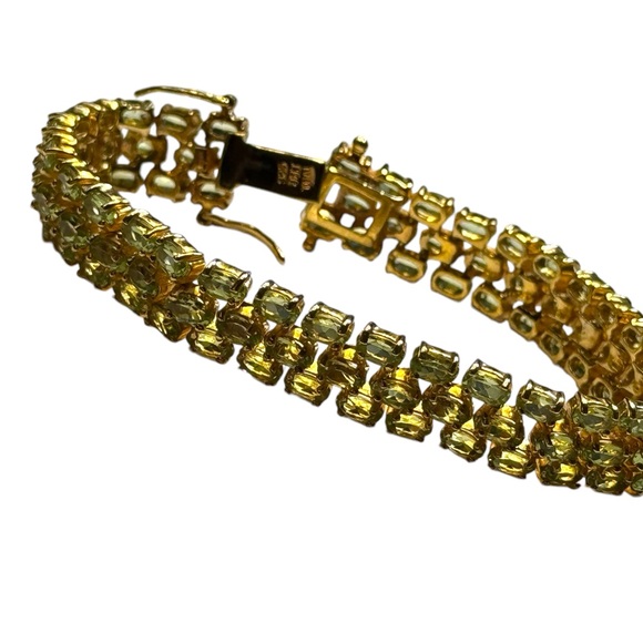 DBJ Dee Berkeley 925 Gold-plated Bracelet with Three Rows of Green Peridot Gem - Picture 7 of 9